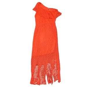 Summer Party Dress Orange Crochet One Shoulder Fringe Resort  Women's Size Small